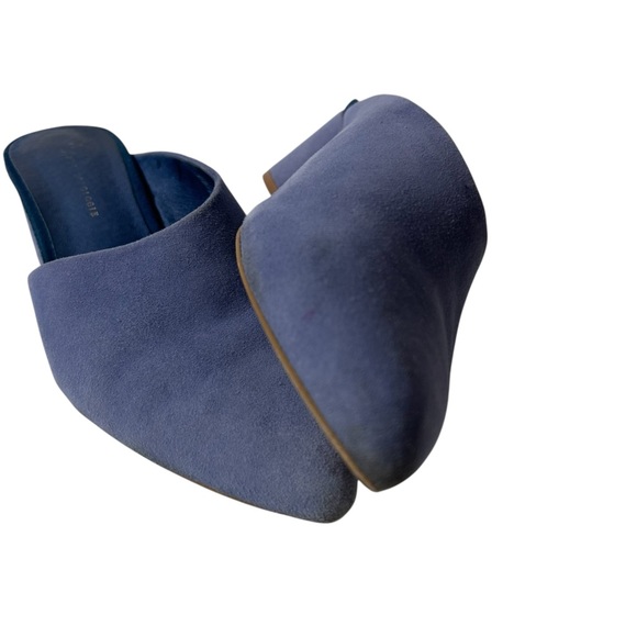 Anthropologie women’s mules blue asymmetrical suede block heels size US 8 M - Picture 10 of 12